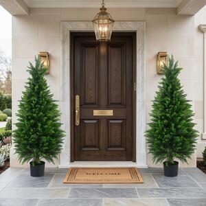 Costway Set di 2 alberi artificiali di cedro con cemento e fondo rinforzato, Albero artificiale in vaso resistenti al sole pianta topiaria finta 120cm