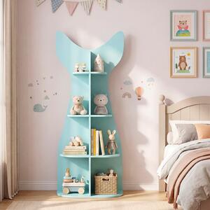 Costway Libreria montessori per bambini in legno, Scaffale portagiochi con 8 scomparti forma di corda di pesca Azzurro