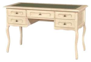 Scrivania in legno avorio pennellato piano pelle arte povera 130x60x79