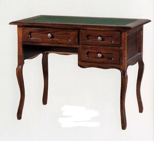 Scrivania 3 cassetti in legno tinta noce piano pelle arte povera 100x60x79