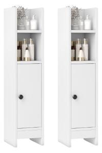 Costway 2*Piccolo mobile da terra per angoli con porta e ripiani regolabili, Ripostiglio da bagno per porta carta igienica Bianco