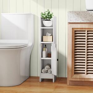 Costway 2*Piccolo mobile da terra per angoli con porta e ripiani regolabili, Ripostiglio da bagno per porta carta igienica Bianco