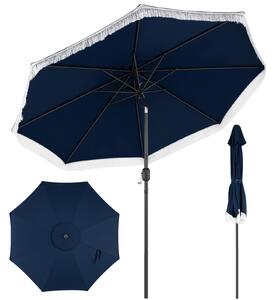 Costway Ombrellone da giardino con 8 costole palo in metallo manovella e parte superiore ventilata, Ombrellone da esterno inclinabile 30° Blu