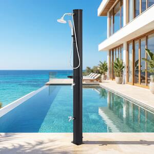 Costway Doccia solare da giardino 35l con tappetino WPC per doccia grande, Doccia da esterno con tappetino da bagno impermeabile