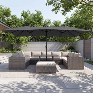 Costway Ombrellone da esterno con base ombrellone da giardino, Ombrellone rettangolare da giardino con base pesante in metallo Grigio