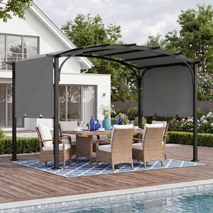 Costway Gazebo da giardino con tetto arcuato tettuccio scorrevole struttura metallica e 8 picchetti, Gazebo da esterno Grigio