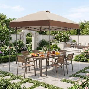 Costway Gazebo pieghevole da giardino con altezza regolabile picchetti e corde, 360 x 360 cm Gazebo pop-up Marrone