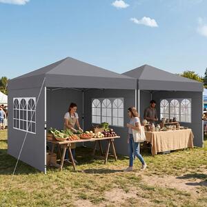 Costway Gazebo pieghevole da esterno con parete laterale rimovibili, Tendone da giardino in tessuto oxford Grigio