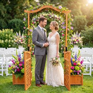 Costway Arco da giardino con fioriere traliccio tetto fori di drenaggio e fondo rimovibile, Letto da giardino per matrimonio e festa