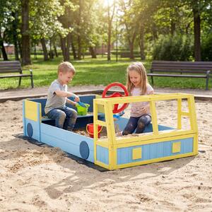 Costway Sabbiera per bambino in legno con panca volante orientabile e rivestimento, Gioco da spiaggia a forma di autopompa