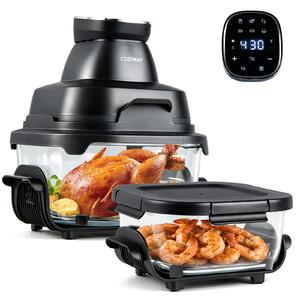 Costway 4 L Friggitrice ad aria portatile con 2 griglie 2 contenitori vetro con coperchio forno ad aria calda, Friggitrice elettrica 1500 W Nero
