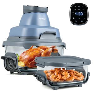 Costway 4 L Friggitrice ad aria portatile con 2 griglie 2 contenitori vetro con coperchio forno ad aria calda, Friggitrice elettrica 1500 W Blu