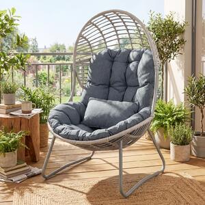 Costway Poltrona da giardino in pe rattan con cuscino imbottito sedile ampio e telaio in metallo, Sedia relax a nido max 150 kg Grigio