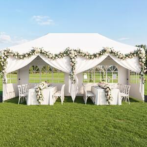 Costway Gazebo da giardino esterno con 6 pareti rimovibili, Gazebo da esterno pieghevole altezza regolabile Bianco