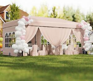 Costway Gazebo da esterno pieghevole con pareti laterali 6 sacchi di sabbia e borsa, Gazebo regolabile in altezza Beige
