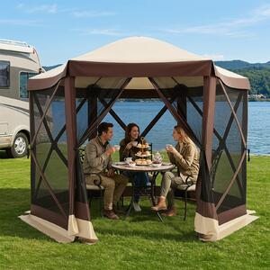 Costway Gazebo da giardino con telaio in fibra di vetro pareti in rete 2 borse e 11 picchetti, Gazebo da esterno pieghevole S