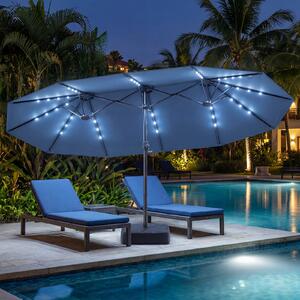 Costway Ombrellone a doppio lato con 48 luci LED solari da 470cm, Ombrello da patio con pannello solare auto-caricante Blu scuro