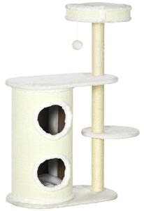 AllMyPets Albero Tiragraffi per Gatti Alto 100 cm con Palo Graffiatoio in Sisal Cesto e Casetta a 2 Livelli colore Crema