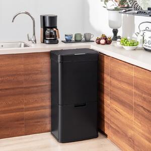 Costway Cestino per rifiuti in acciaio inox 72L, Bidone della spazzatura da cucina con sensore di movimento 2 cestini Nero