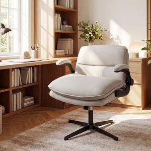 Costway Sedia da ufficio con braccioli ribaltabili e base a croce robusta, Poltrona relax altezza regolabile portata 150 kg Beige