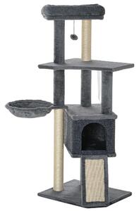 AllMyPets Albero Tiragraffi per Gatti Alto 127 cm con Pali Graffiatoi in Sisal Rampa Cesto Cuccia Amaca colore Grigio