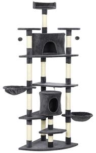 AllMyPets Albero Tiragraffi per Gatti Alto con Casette e Amache 60x60x200 cm colore Grigio Scuro