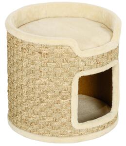 AllMyPets Albero Tiragraffi per Gatti Alto 37 cm a 2 Livelli con Nicchia e Corda in Sisal Fino a 5 kg colore Cachi