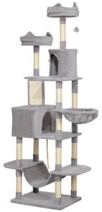 AllMyPets Albero Tiragraffi per Gatti Alto 206 cm con 4 Pali Graffiatoi Grotte Cesti Amache per 1-3 Gattini 6 kg colore Grigio Chiaro