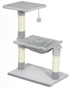 AllMyPets Albero Tiragraffi per Gatti Multilivello con Amaca e Pallina Appesa in Legno e Peluche 50x36x70 cm colore Grigio Chiaro