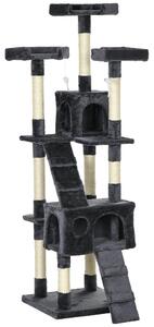 AllMyPets Albero Tiragraffi per Gatti con 3 Posatoi 2 Casette e Giochi Appesi in Legno e Peluche colore Grigio Scuro