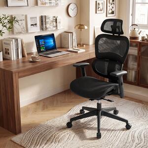 Costway Sedia da ufficio con schienale reclinabile poggiatesta regolabile e supporto lombare, Poltrona ergonomica regolabile in altezza portata 125 kg