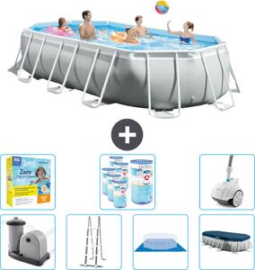 Piscina Intex Oval Prism Frame - 503 x 274 x 122 cm - Grigio - inclusa pompa - scaletta - telo di fondo - pacchetto di manutenzione della copertura - filtro - aspirapolvere