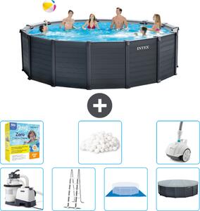 Piscina rotonda Intex con pannello grigio grafite - 478 x 124 cm - inclusa pompa - scaletta - telo di fondo - pacchetto manutenzione copertura - sfere filtranti - aspirapolvere