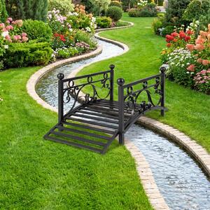 Costway Ponte da giardino in metallo con ringhiere di sicureza e decorazioni floreali, Ponticello resistente portata 150 kg 101,5 x 45 x 43,5 cm