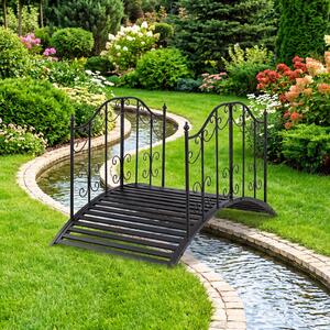Costway Ponte da giardino in metallo con ringhiere di sicureza e decorazioni floreali, Ponticello resistente portata 150 kg 118 x 67 x 70 cm