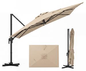 Costway Ombrellone da giardino quadrato con 8 stecche rotazione a 360° e 5 posizioni di inclinazione, Ombrellone decentrato da esterno Beige
