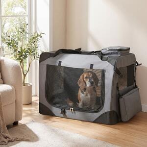 Costway Trasportino per cani e gatti con 2 tasche portaoggetti e 2 manici, Borsa per cani con morbido cuscino parte superiore apribile M Grigio