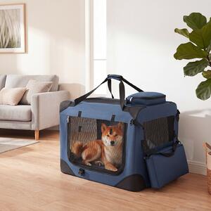 Costway Trasportino per cani e gatti con 2 tasche portaoggetti e 2 manici, Borsa per cani con morbido cuscino parte superiore apribile M Blu