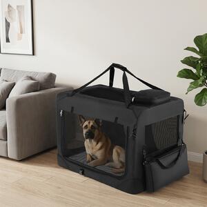 Costway Trasportino per cani e gatti con 2 tasche portaoggetti e 2 manici, Borsa per cani con morbido cuscino parte superiore apribile L Nero