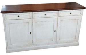 Madia credenza shabby chic bicolore in legno 3 porte l.156 p.42 h.85