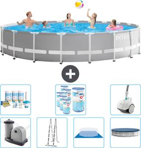 Piscina Intex Round Prism Frame - 610 x 132 cm - Grigio - inclusa pompa - scala - telo di fondo - pacchetto di manutenzione della copertura - filtro - aspirapolvere