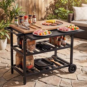 Costway Carrello per barbecue con forno smontabile griglie e teglie in metallo, Carrello cucina da esterno carrellino con ruote