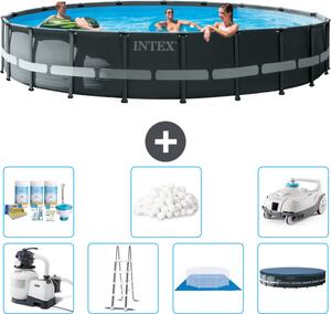 Piscina Intex Round Ultra XTR Frame - 610 x 122 cm - inclusa pompa - scaletta - telo di fondo - confezione di manutenzione della copertura - sfere filtranti - aspirapolvere