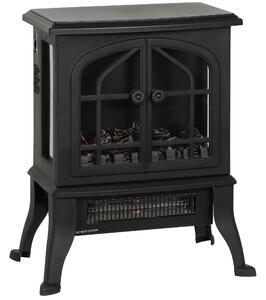 DecHome Camino Elettrico Caminetto da Terra 900/1800W Vista su Tre Lati Fiamma 3D e Termostato Regolabile 10-35C colore Nero