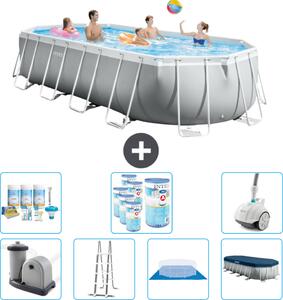 Piscina Intex Oval Prism Frame - 610 x 305 x 122 cm - Grigio - inclusa pompa - scaletta - telo di fondo - pacchetto manutenzione copertura - filtro - aspirapolvere
