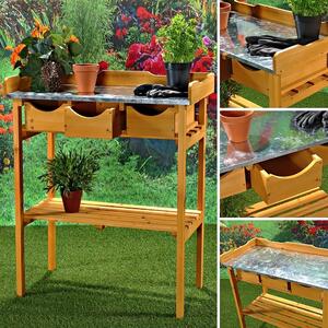 Tavolo da giardinaggio in legno con cassetto e ripiano Tavolo da giardinaggio