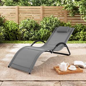 Costway Sedia a sdraio da esterno con poggiatesta rimovibile, Lettino prendisole da spiaggia con struttura curva ergonomica portata 160 kg Grigio