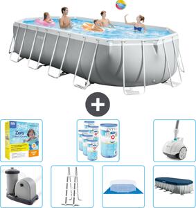 Piscina Intex Oval Prism Frame - 610 x 305 x 122 cm - Grigio - inclusa pompa - scaletta - telo di fondo - pacchetto manutenzione copertura - filtro - aspirapolvere