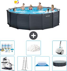 Piscina rotonda Intex con pannello grigio grafite - 478 x 124 cm - inclusa pompa - scaletta - telo di fondo - pacchetto manutenzione copertura - sfere filtranti - aspirapolvere