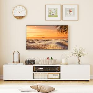 Costway Mobile porta tv fino a 70" con 2 mobiletti 2 ripiani aperti, Supporto tv con 6 gambe di sostegno 160 x 35 x 30 cm Bianco